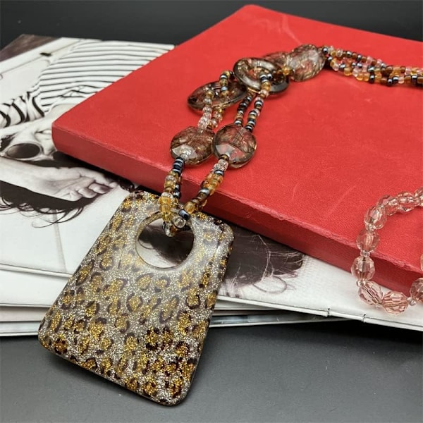 Akryl Geometrisk Hänge Halsband Långt Statement Pärlhalsband Leopard