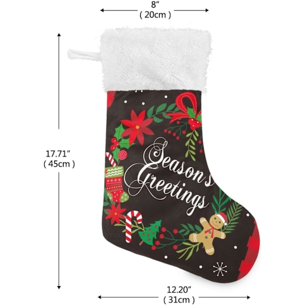 Julklapp, Personliga Julklappsstrumpor 2-pack Julkrans Röd Svart Buffelrutig 45,7 cm Julstrumpor Hängande Ornament Ka