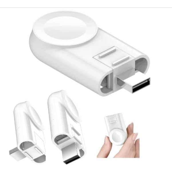 Justerbar iWatch-oplader kompatibel med Apple Watch-oplader til rejser, kontor, hjem, bil, roterende USB A-stik Hvid  Hvid  Hvid  Hvid
