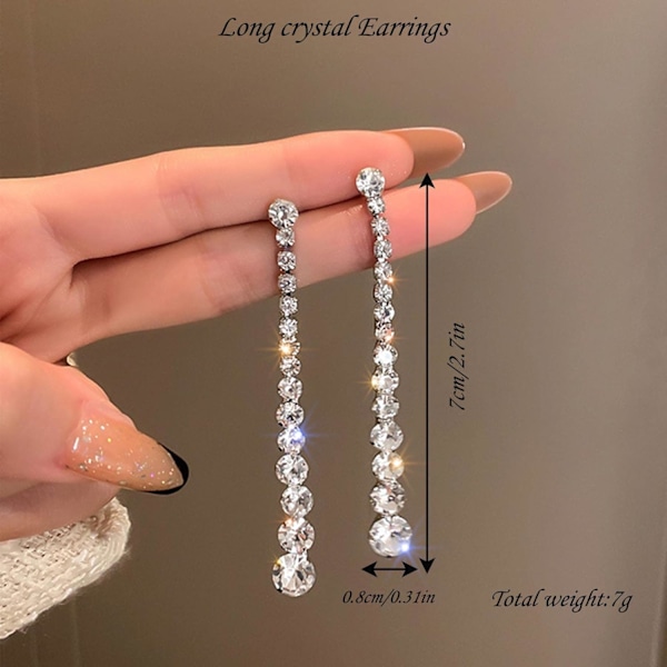 Långa strass örhängen - Crystal Linear Tassel Statement örhängen