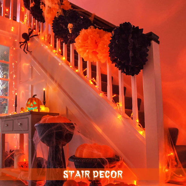 500 LED Halloween-lys utendørs, 163FT 8 moduser oransje julelys innendørs klar ledning, utendørs vanntett oransje høstlys plugg inn for rom