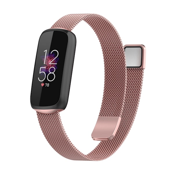 Justerbar rem til Fitbit Luxe/luxe Special Edition Fitness Tracker i rustfrit stål mesh-løkke Rose Pink