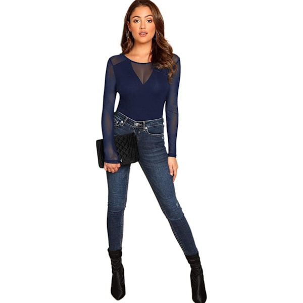 Kvinders Gennemsigtig Mesh Slim Fit Top Langærmet Gennemsigtig T-shirt Bluse
