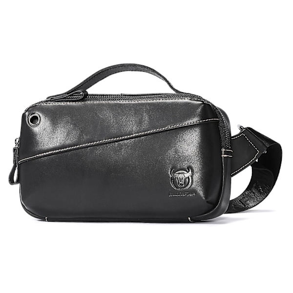 Retro midjeväska i toppskiktsläder, bröstväska, crossbodyväska för resor, vandring, affärsresa Black