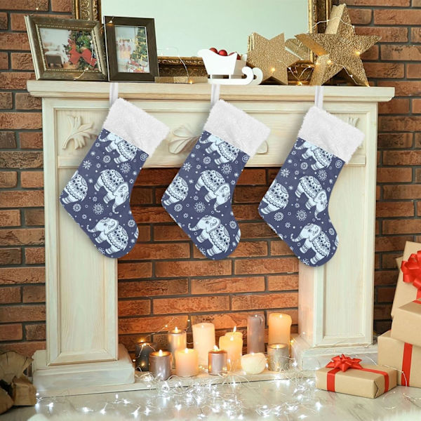 Julklapp, Personliga Julklappsstrumpor 2-pack Elefant Skog Djur Boho 18 tum Julstrumpor Hängande Ornament Kamin för Träddekoration