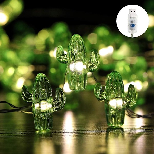 Tropisk tema Lille kaktus USB-plugin streng lys 0,8\"(H) 40 LED med fjernbetjening og timer på 13,85ft kobbertråd varm hvid vandtæt