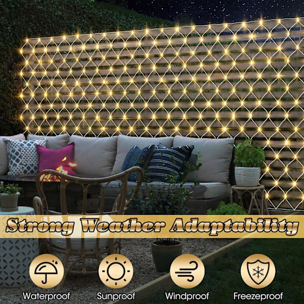 Gazebo Net Lights Outdoor, 10 x 10 FT Holiday Mesh Lights med 320 LED'er og 8 lystilstande, Vandtætte tilslutningsmulige Gazebo Twinkle Light til