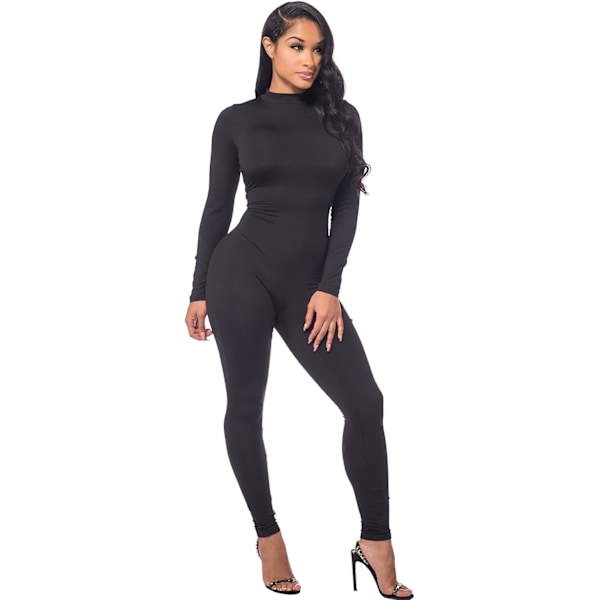 Kvinder Efterår Langærmet Høj Hals Bodycon Stramme Fulde Længde Jumpsuits Rompers