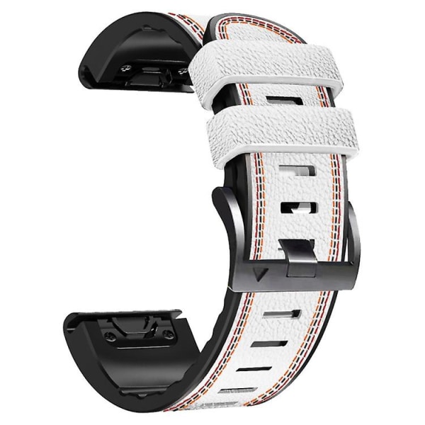 For Garmin Fenix 7x Tricolor Stitching Silikone Læder Rem SIV White