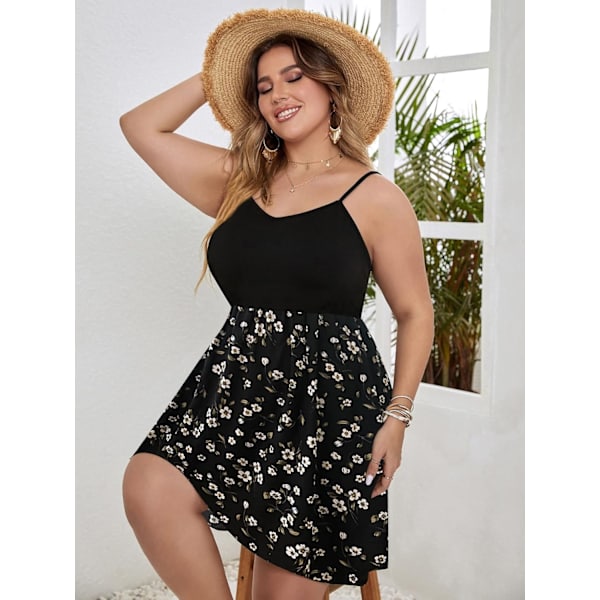 Kvinnors Plus Size Blommig Tryckt Cami Klänning Spaghetti Rem Ärmlös Kort