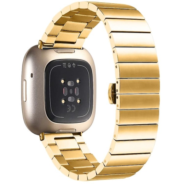 För Fitbit Versa 3 / Sense Universal Butterfly Buckle Metal Watch Band QKL Gold