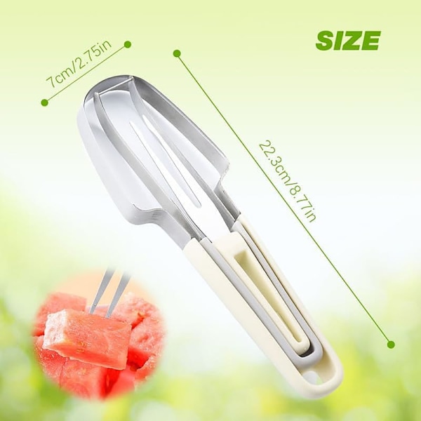 Vandmelon Skærer, 3 i 1 Vandmelon Gaffel Slicer Rustfrit Stål Vandmelon Vindmølle Skærer, 3 i 1 Sommer Vandmelon Skæreværktøj Gaffel Slicer Sæt Beige+green