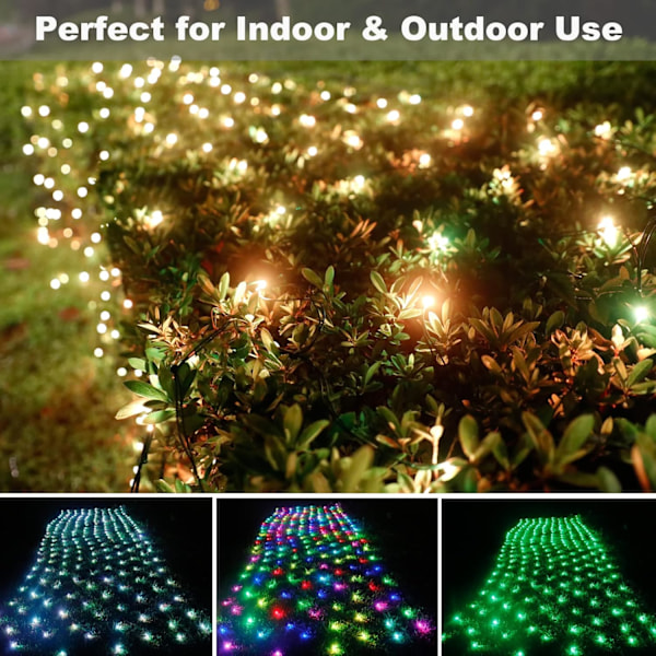 204 LED Net Lights, 9,8ft x 6,6ft Farveskiftende Jule Mesh String Lights, Sammenkædelig Fe Lys Vandtæt Udendørs Julepynt