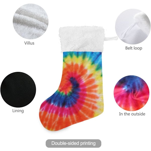 Julklapp, personliga julklappsstrumpor 2-pack Tie Dye Swirl-tema 45,7 cm julstrumpor hängande prydnad spis för träddekoration