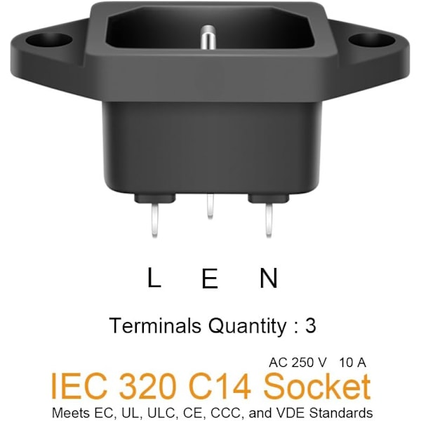 10-pack AC 250V 10A Iec 320 C14 Panelmonterad kontaktadapter