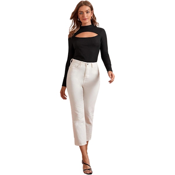 Dame Leopard Print Cut Out Langærmet Slim Fit T-shirt Toppe