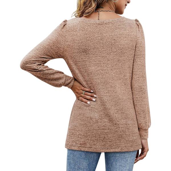 Damtoppar för leggings, fyrkantig hals, puffärmar, casual höst