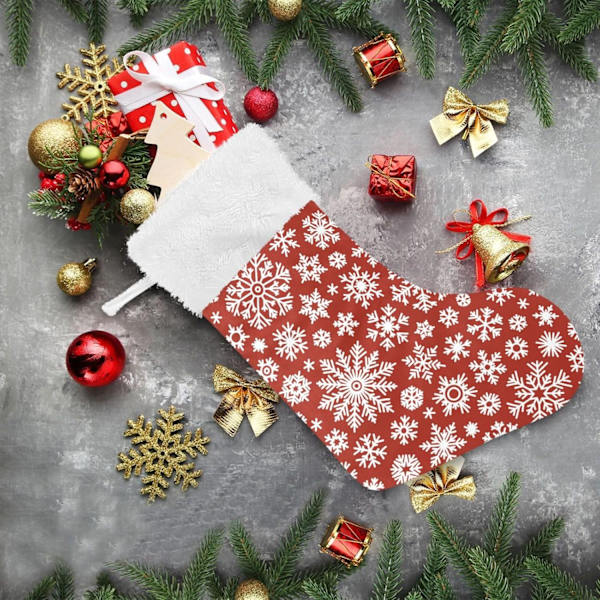 Julklapp, Personliga Julklappsstrumpor 2-pack Glad Jul Snöflingor Vit Röd 45,7 cm Julstrumpor Hängande Ornament Ka