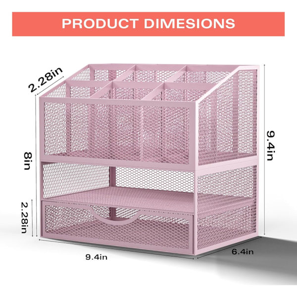 Effektiv opbevaring Pink rt Supply Desk Orgnizer, Surdy Mesh ncil-n Orgnizer Opbevaring til skrivebord, Lrge Mrker Holder Orgnizer Wi Drwer nd Pink