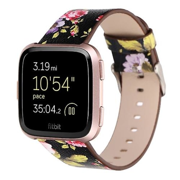 För Fitbit Versa 1 / 2 Blommönster Klockarmband VUJ Black Pink