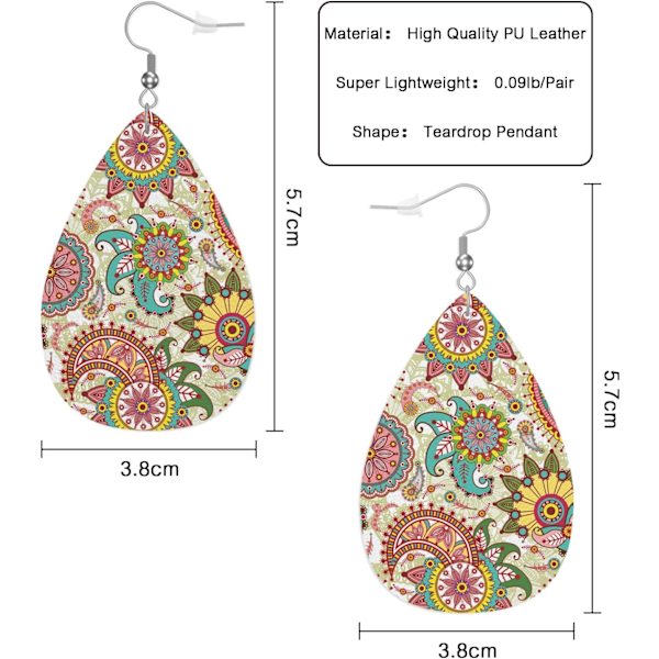 Eksotiske Blomster Fashion Faux Læder Øreringe Folk Paisley Blomster Blade Bryllup