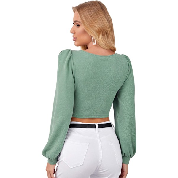Elegant damebluse med hjerteformet utringning, lange ermer og kort topp
