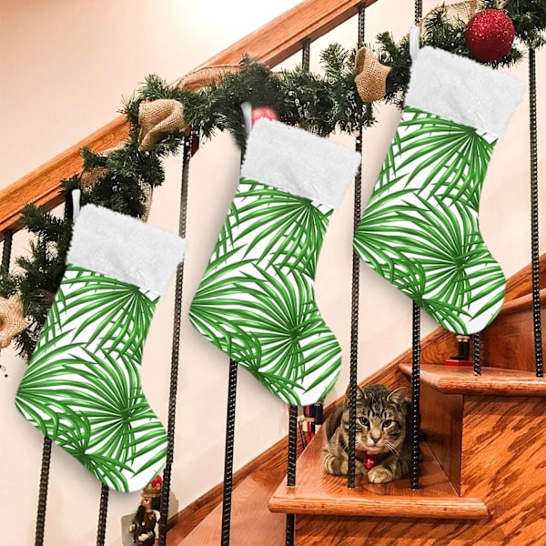 Julklapp, personliga julklappsstrumpor 2-pack Palm Leaf 45,7 cm Julstrumpor Hängande Ornament Eldstad för träddekoration 17.71x1