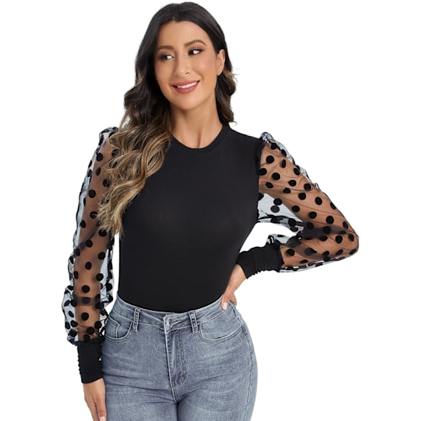 Kvinnors långärmad topp mesh ärm elegant blus skjorta