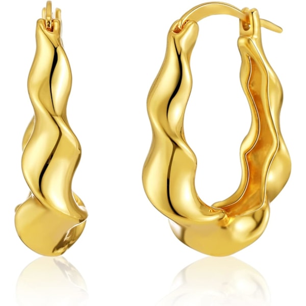 18 K guld Chunky Hoop örhängen - Twisted Huggie hypoallergena örhängen