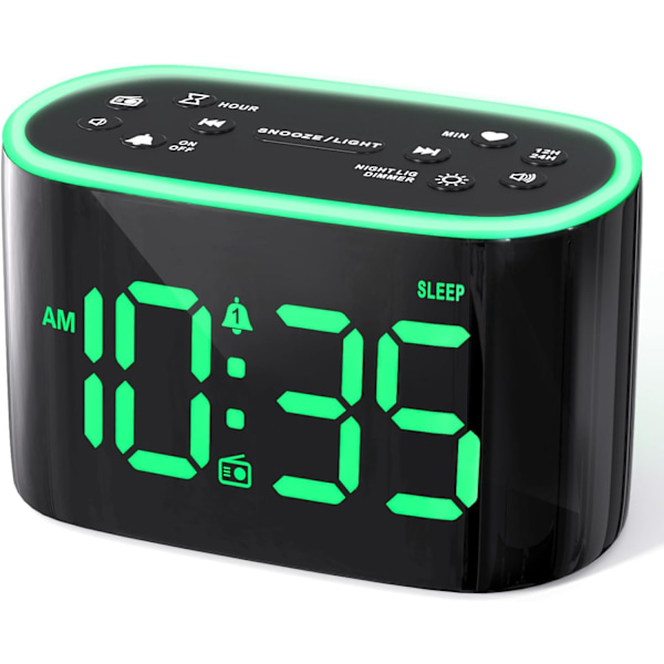 Hög ljudande väckarklockradio för tunga sovare, 7-färgad nattlampa, enkel att ställa in, 000 % dimmer, 3 ljudjusterbar volym, FM-radio med sömntimer,