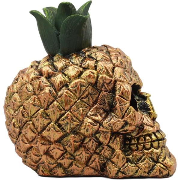 Ebros Hawaiian Tropical Pineapple Golden Skull Figurine 6\" Høj Frugt Skelet Hoved Statue til Dag for de Døde Spooky Dekoration Multi Farvet Multi