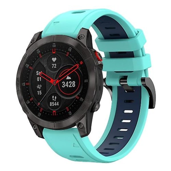För Garmin Epix Gen 2 22mm Tvåfärgad Sports Silikon Watch Band DLU Mint Green - Blue
