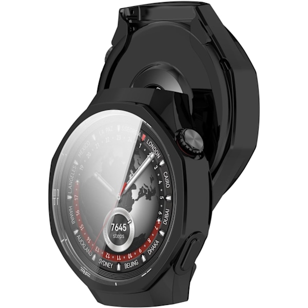Huawei GT5 Pro 46mm Etui med Skærmbeskytter, TPU Fleksibel Stødsikker Ridsefast Cover Etui til Huawei Watch GT 5 Pro 46mm (Sort) Sort