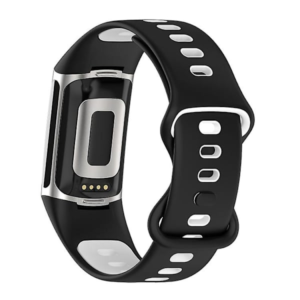 Til Fitbit Charge 5 To-farvet silikoneurrem XUT Black White