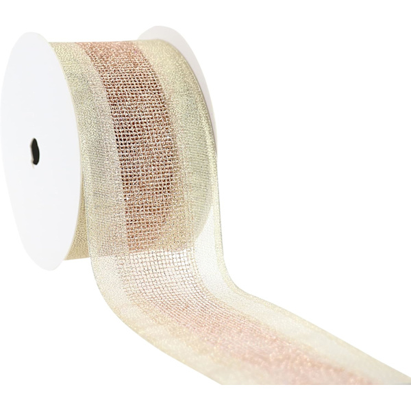 Champagne & Rose Gold Wired Ribbon Metallic Glitter Ribbon Wired Mesh Ribbon