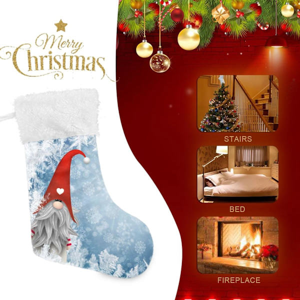 Julstrumpa, Personliga Julstrumpor 2-pack Jul Blå Snöflinga Tomte 18 tum Julstrumpor Hängande Ornament Kamin