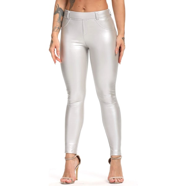 Kvinnors Leggings i konstläder Byxor PU Elastiskt formande höft
