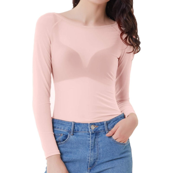 Kvinders Langærmet Gennemsigtig Mesh Sheer Top Bluse Skjorte