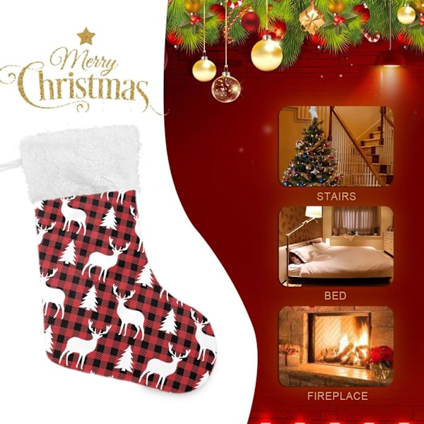 Jule-Strømpe, Personlige Jule-Strømper 2-pakning Jule-Bufalo Plaid Hjorte 45,7 cm Jule-Strømper Hængende Ornament Pejs til B