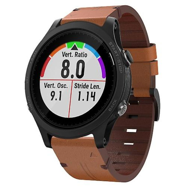 För Garmin Forerunner 935 22mm Läder Stål Spänne Klockarmband JZC Brown