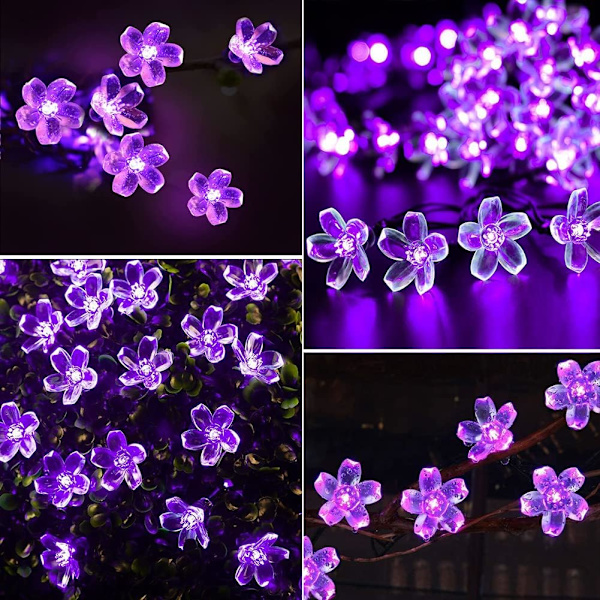 Fairy Flower String Lights Lilla Dekorative Lys 33 Fod 100LED Stjerneformet Kirsebærblomst Belysning, Blomsterlampe til Jul Halloween Bryllup
