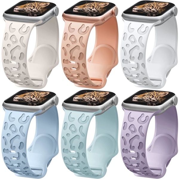 6-pak leopardgravert band som er kompatibel med Apple Watch