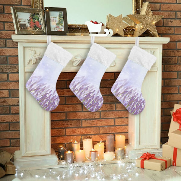 Jule-Strømpe, Personlige Jule-Strømper Sæt af 2 Lilla Lavendel Provence 45,7 cm Jule-Strømper Hængende Ornament Pejs til Trædekoration