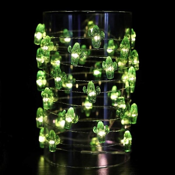 Tropisk tema Lille kaktus USB-plugin streng lys 0,8\"(H) 40 LED med fjernbetjening og timer på 13,85ft kobbertråd varm hvid vandtæt