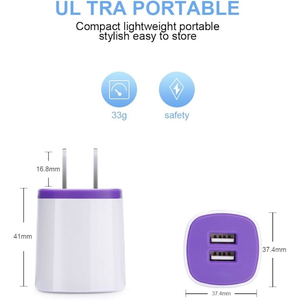 Android Laddningsblock, Mikroladdningskabel 6 Ft, Dual Port