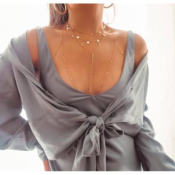 Paljetter BH Body Chain, Tiny Coins T-Row Dainty Chain
