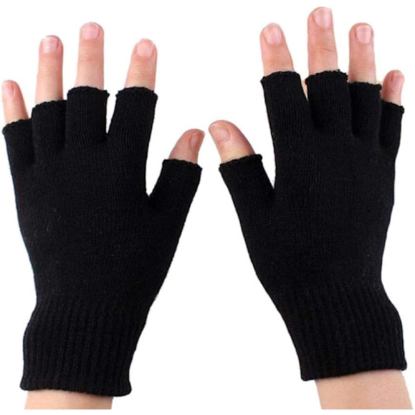Halvfingerhandskar - Stretchiga stickade handskar för kvinnor och män, svarta