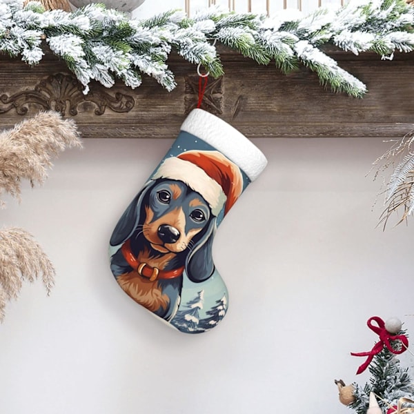 Glædelig Jul Sød Dackel Jule Strømper 45 cm, Bløde Jule Strømper, Klassiske Gaveholdere til Fest, Ferie, Pejs, Dekorationer