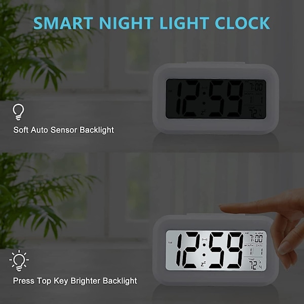 Päivitetty digitaalinen herätyskello - 4,3\" LED-näyttö lämpötilalla, valonsäädöllä, torkkutoiminnolla ja kalenterilla (valkoinen)
