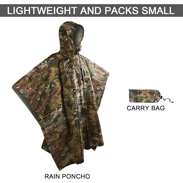 Camo Poncho Militär Multicam Vattentät Huva Regnrock Ryggsäcksöverdrag